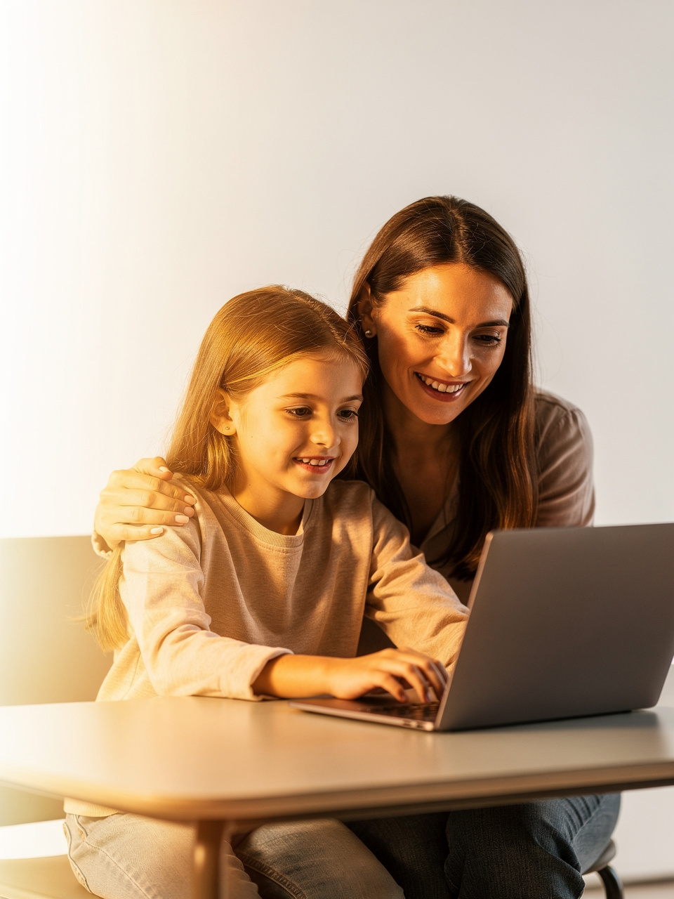 A mother and daughter learning to code together on a laptop
